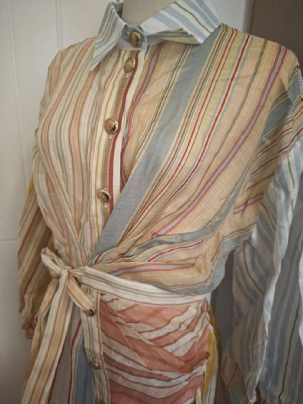 Zimmermann Spliced Stripe Linen Silk Button Front Maxi Dress Belted - Picture 6 of 10